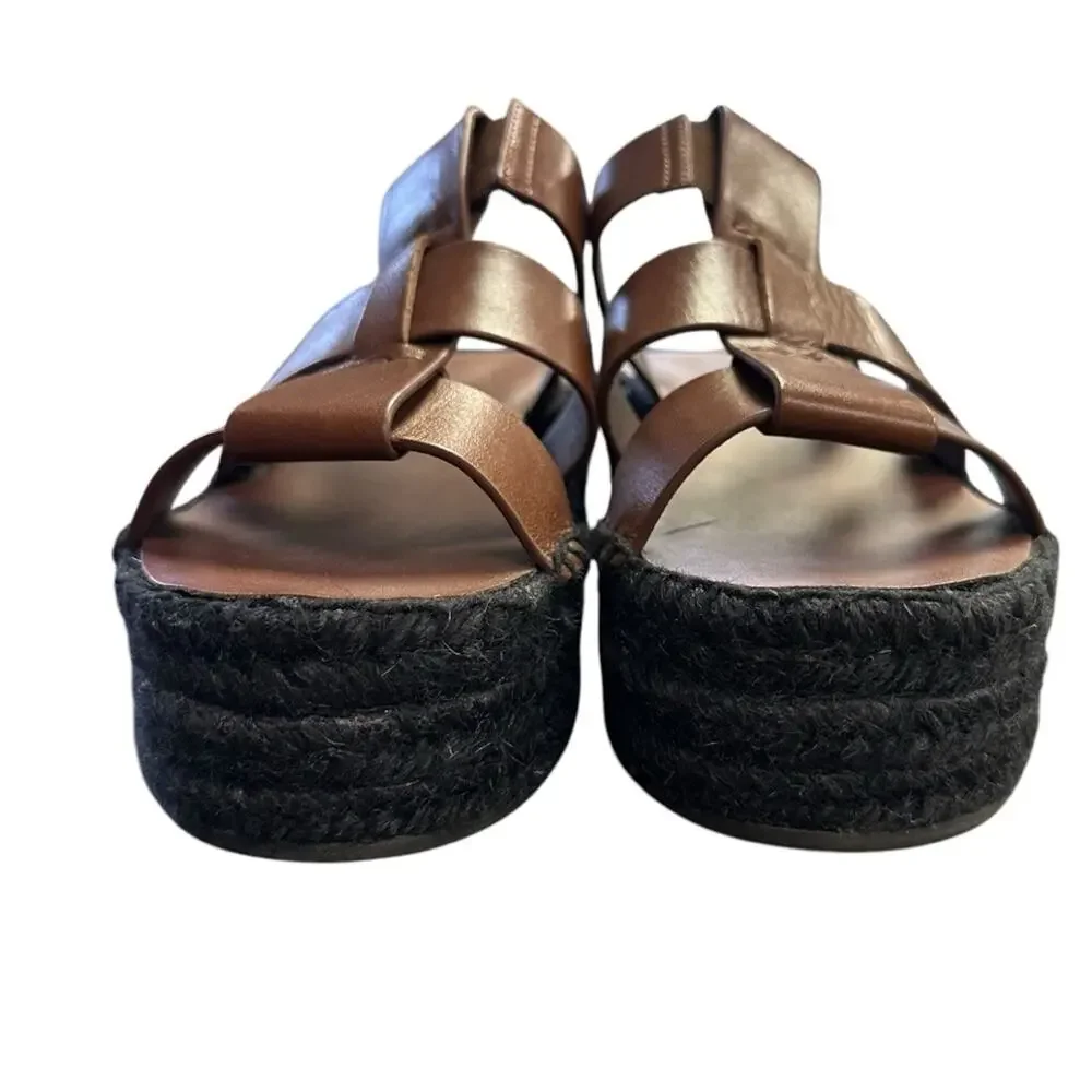 Vince Sabella Mahogany Platform Espadrille Leather Sandal Size 9 Made in Spain
